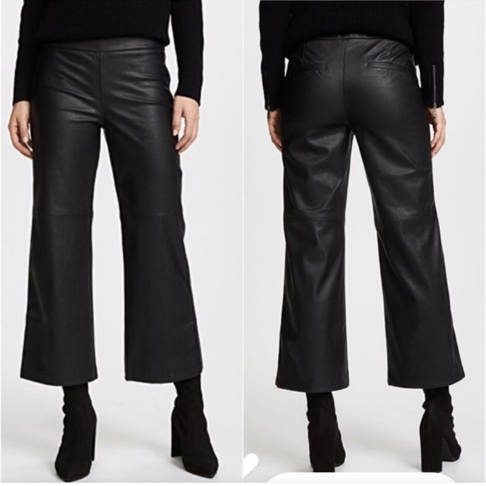 David Lerner Varick faux leather pants- size M- black cropped wide leg